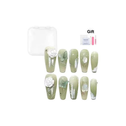 YUNYUEQIAO The Wizard Of Oz Camellia Brightening Luxury Green Chinese Style 3D Effect Nail Polish False Nail