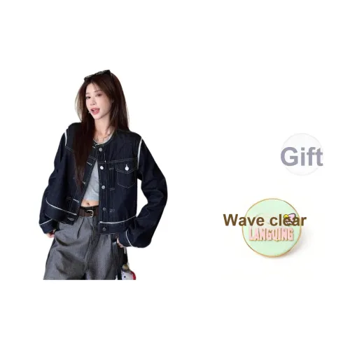 LANGQING Изображение Цвет Подарок Wave Прозрачный Бренд Наклеенный Женская Джинсовая Куртка