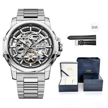 ATQ Automatic Mechanical Movement Steel Strap Watch Men's Watches Cut Out Dial