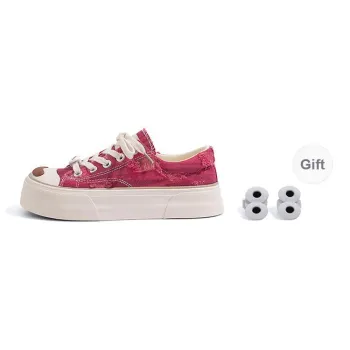 HUANQIU Height Increasing Low Top Canvas Shoes, Skateboard Shoes Women's Rose Red