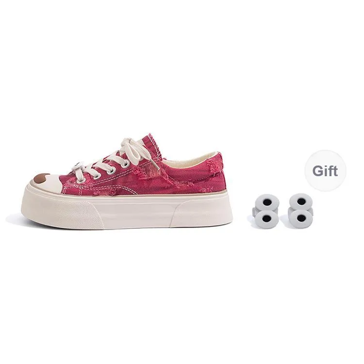 HUANQIU Height Increasing Low Top Canvas Shoes, Skateboard Shoes Women's Rose Red-0