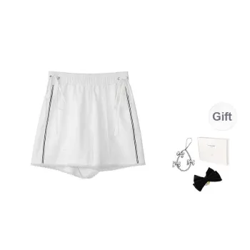 Fstudio Summer Korean Style Petite Commute Thin Casual Shorts Women's White/Navy Blue