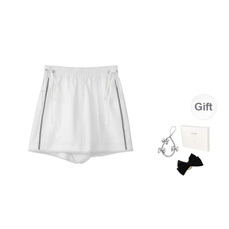 Fstudio Summer Korean Style Petite Commute Thin Casual Shorts Women's White/Navy Blue-0