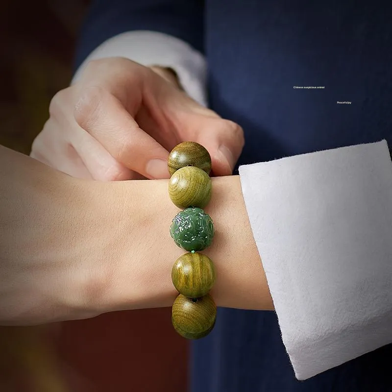 Yi Mingju Green Sandalwood Bracelets Men's-15