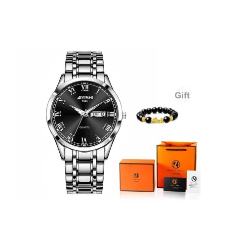 AIYISHI Кварцевый механизм стальной ремешок унисекс черный циферблат