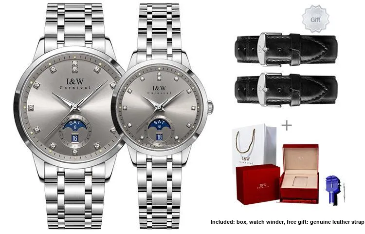 I&W CARNIVAL HWGUOJI Automatic Mechanical Movement Stainless Steel Watchband Watch Unisex Gray Dial