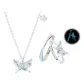Dream Blue Butterfly Glow in The Dark Couple Rings+Necklace