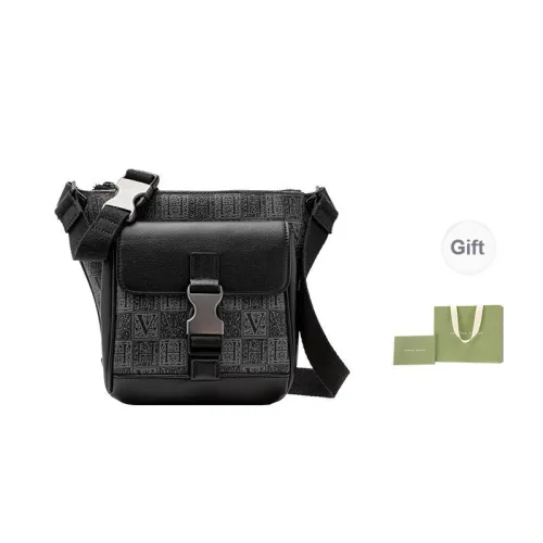 VANESSA HOGAN Monogram Cow Leather Synthetic Leather Sling Bags Crossbody Bags Medium Size Men's Black