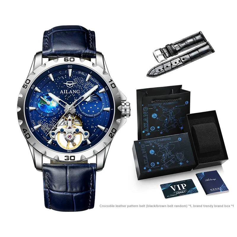 AILANG Automatic Mechanical Movement Stainless Steel Watchband Watch Men's Watches Blue Dial-0