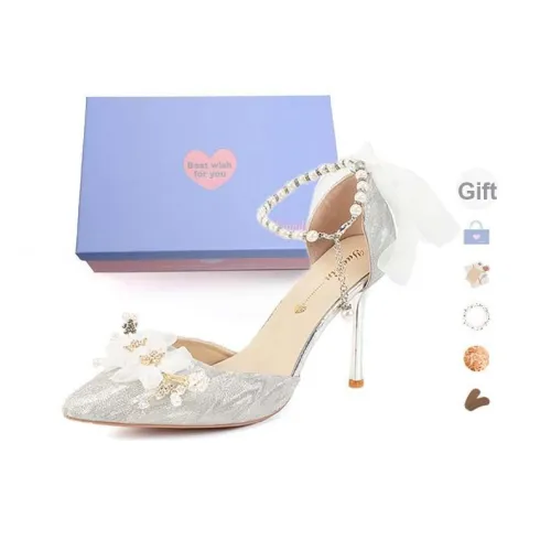 Xingdiman Узкий каблук Высокие каблуки 8 см 6 см Женские Серебряные [Подарочный набор в коробке]