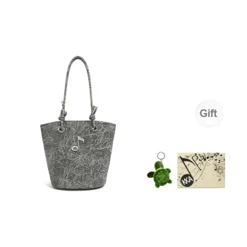 KKA PU Laminated Textile One Shoulder Handbag Crossbody Bag Women's Dark Gray/Black