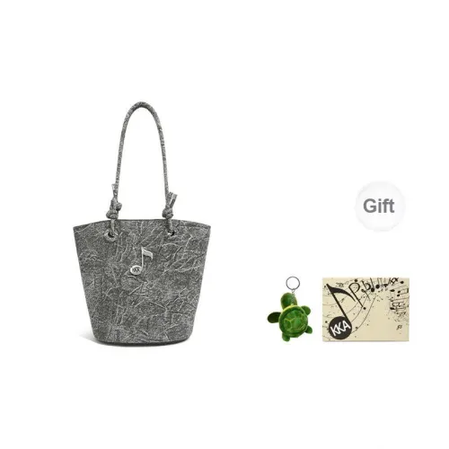 KKA PU Laminated Textile One Shoulder Handbag Crossbody Bag Women's Dark Gray/Black