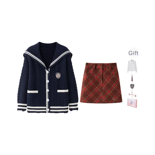 Tokyo Season Комплект с юбкой Осенний Зимний Женский Подарочный набор в коробке Темно-синий + Красный