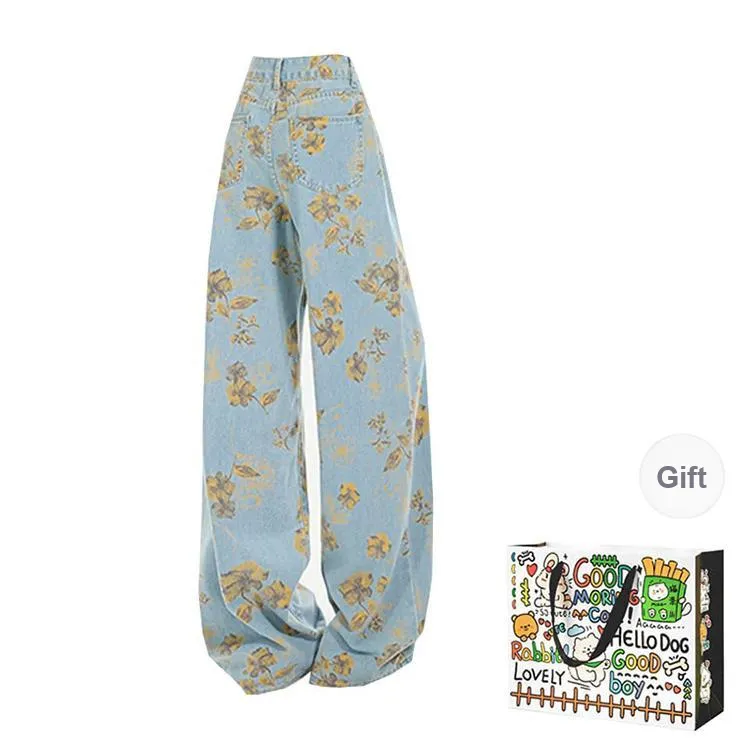 OURUOKE Jeans Women's Blue Shopping Bag Included-1