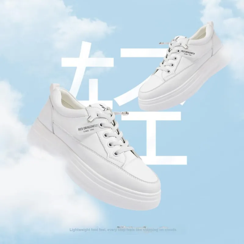 RED DRAGONFLY Low Top Women's Trendy Fashion Casual White Sneakers Women's White Round Tip Platform-3