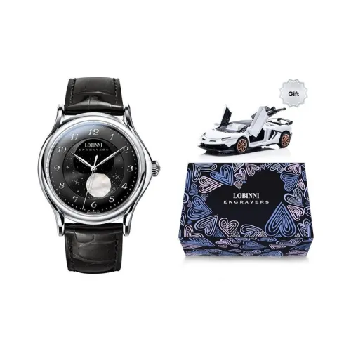 LOBINNI L Механическое механическое часы с натуральной кожей ремень мужские часы черный циферблат
