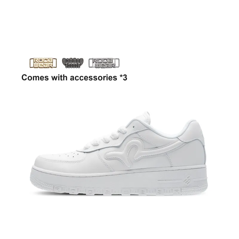 ROCAWEAR White Sneakers Cow Leather Durable Breathable Low Top Skateboard Shoes Unisex Classic White-0