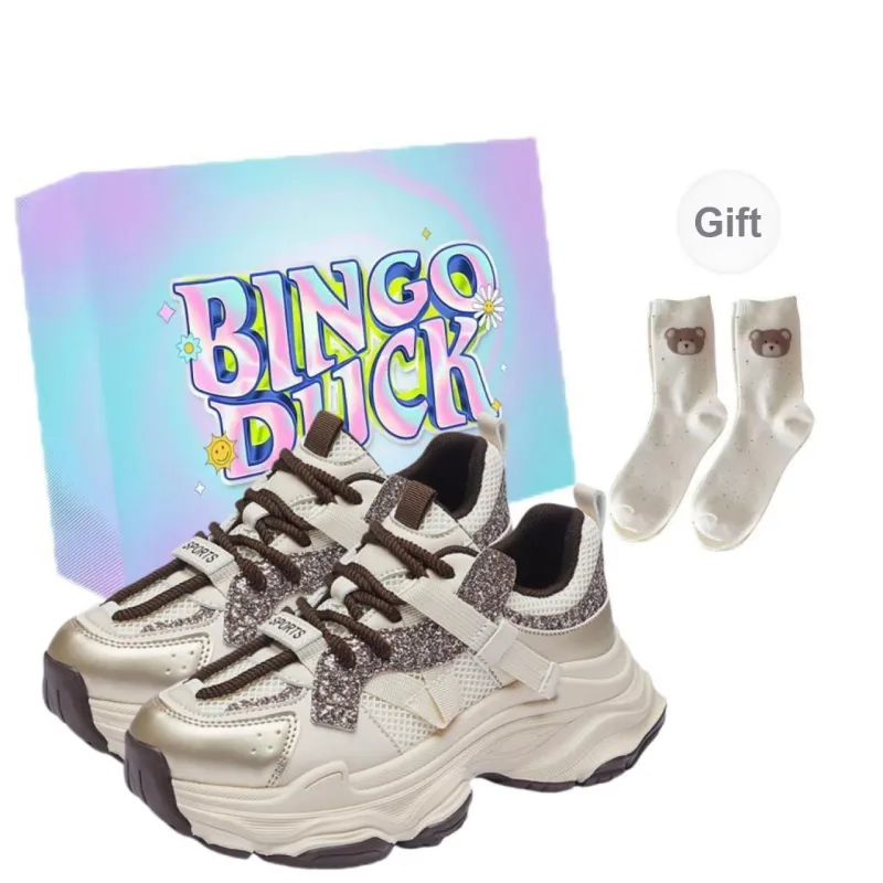 BINGO DUCK Shock Absorbers With Slip Resistant Features Low Top Chunky Sneakers Women's-0