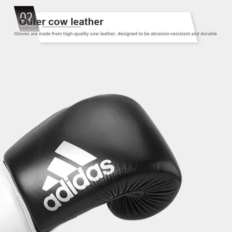 Adidas Boxing Gloves Cow Leather Sanda Martial Arts Unisex Black White-1