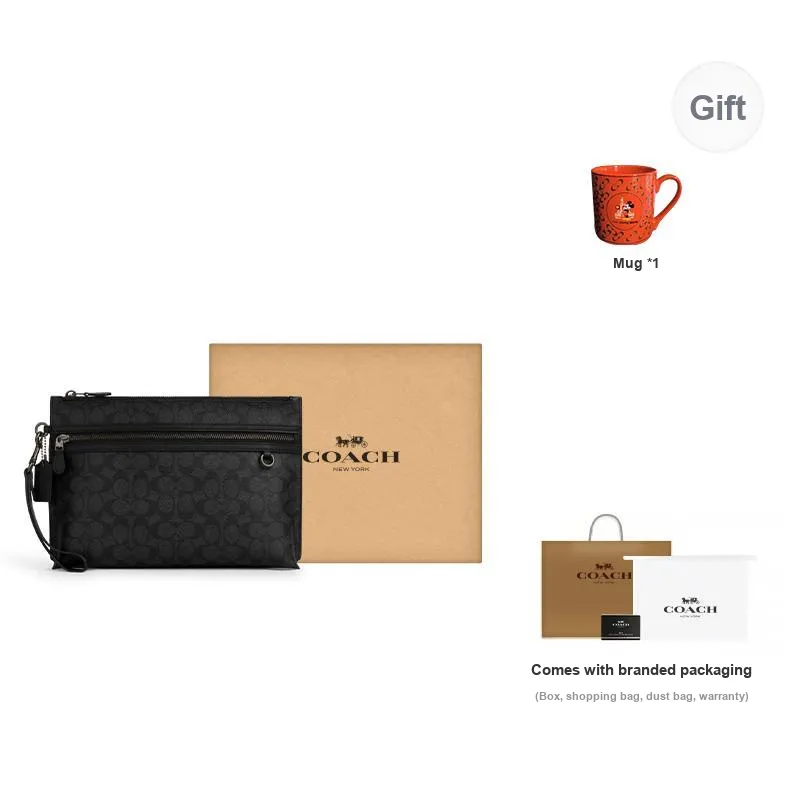 COACH Coated Canvas Clutch Large Size Unisex Black-9