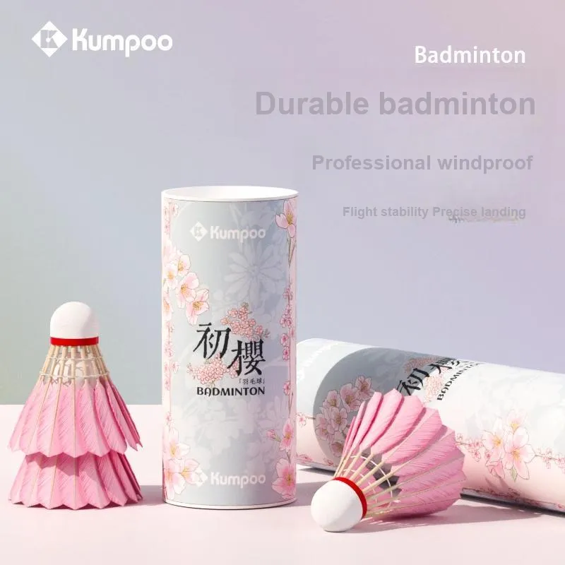 KUMPOO First Cherry Pink 6 Pack Duck Feather Everyday Training Shuttlecocks-1