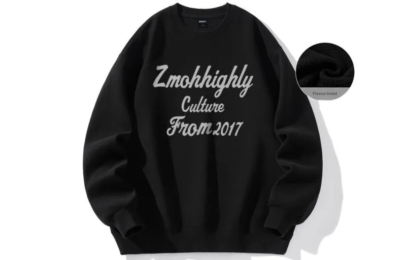 ZMOH Fleece Lined Crew Neck Sweatshirt Unisex Couple's-0