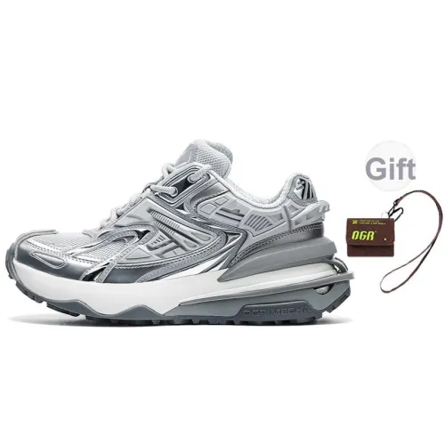 OGR Anti Slip And Wear Resistant Height Increasing Low Top Running Shoes Unisex Silver Gray