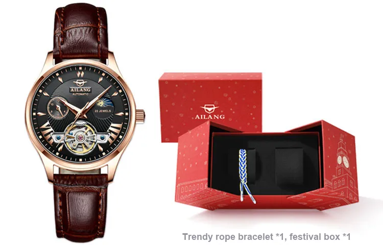 AILANG Automatic Mechanical Movement Genuine Leather Strap Watch Women's Watch White Dial-4