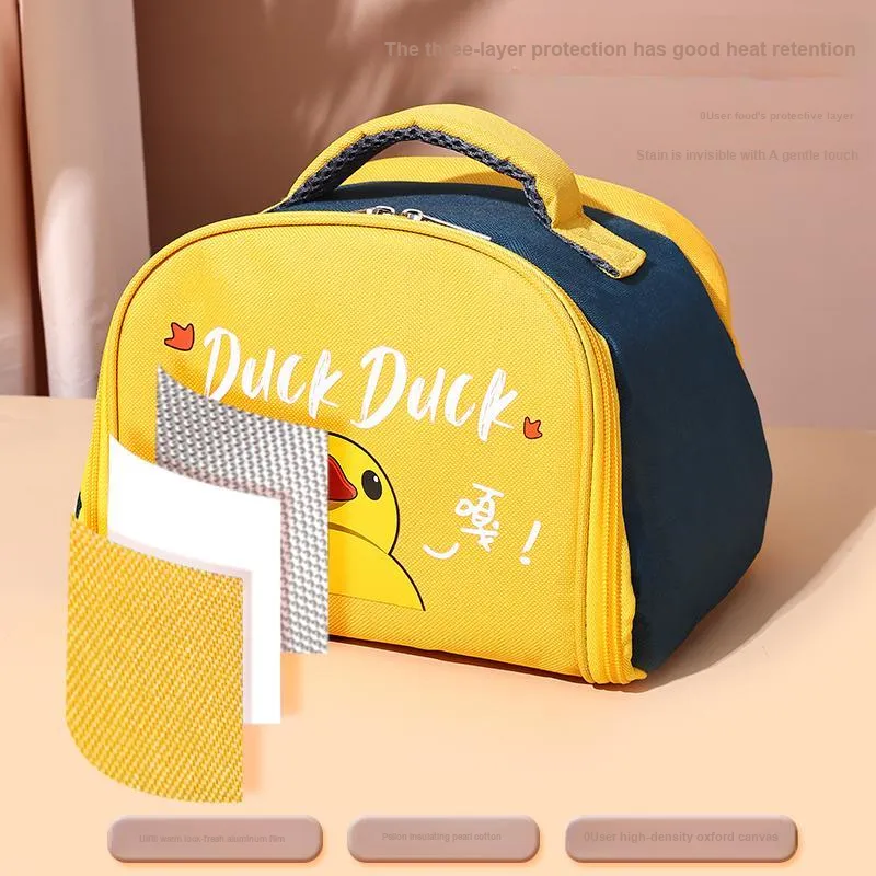 Qifeng Water-Resistant Oil-Proof Student Portable Lunch Box Insulated Bag Blue Yellow/Pink/Blue-4