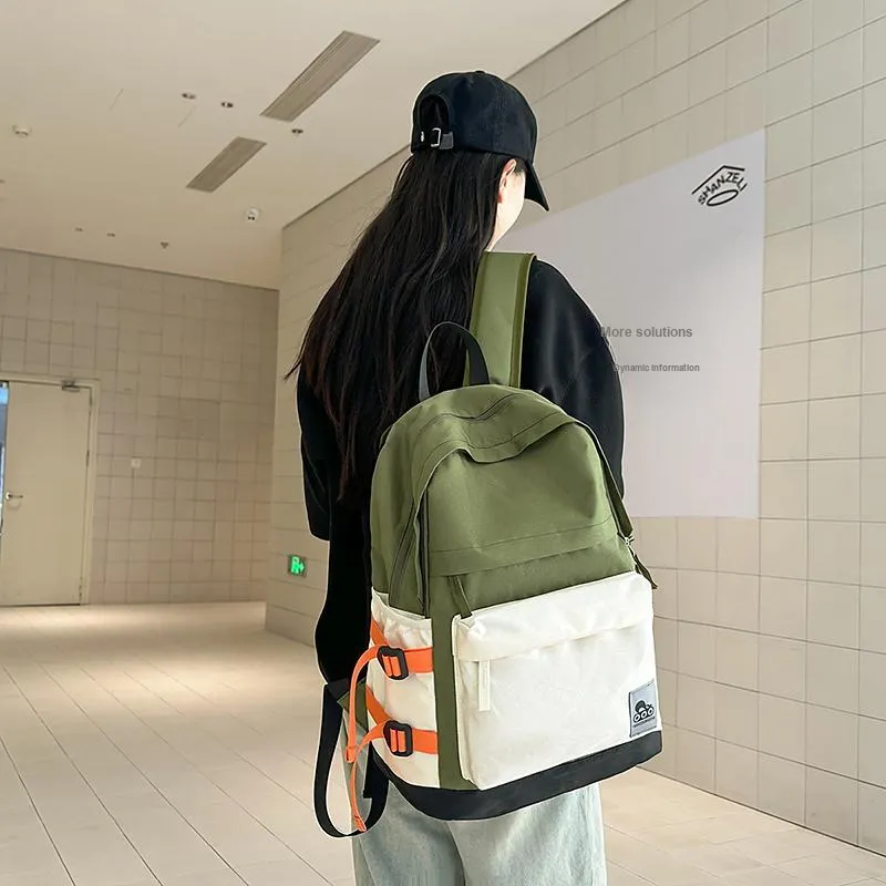 BUBM Nylon Backpack Unisex Black/Gray/Green/Pink-14