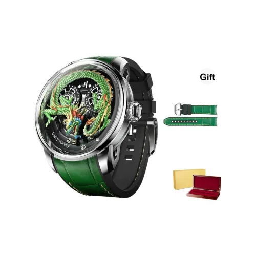 LUCKY HARVEY Дракон True Дракон Спринт Pearl Автоматический Механический Механизм Резиновый Ремешок Часы Мужские Черный Циферблат