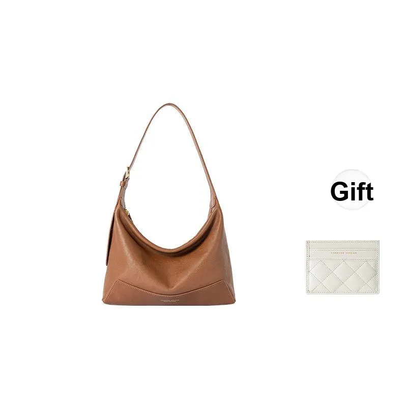VANESSA HOGAN Cow Leather Underarm Shoulder Bag Women's Cocoa Red Brown/Obsidian Black