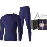Men's Crew Neck Clothing Sets (Sapphire Blue) Thermal Fleece/Seamless Antibacterial