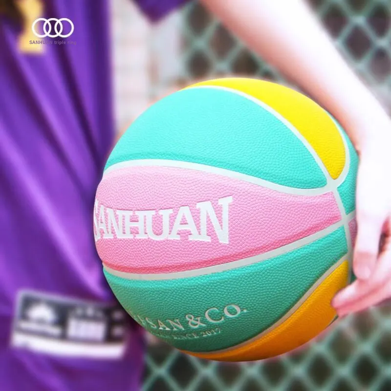 THREEHUAN Rubber Basketball Pink Green Yellow Size 5 Training Kids'-1