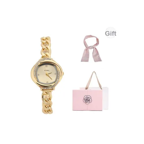 NANGL Кварцевый механизм стальной ремешок женские часы золотой циферблат