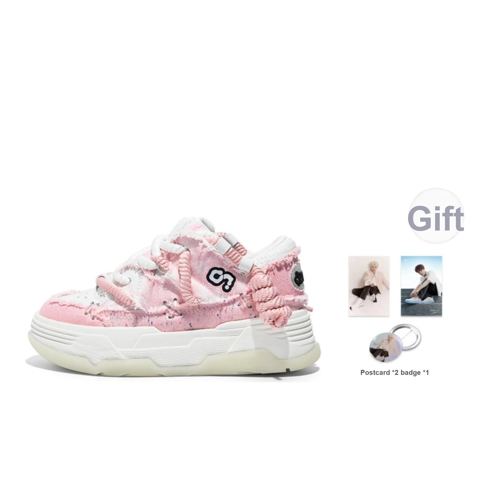 CN Skate Height Increasing Wear-Resistant Lightweight Breathable Slip-Resistant Low-Top Skateboard Shoes Unisex Pink
