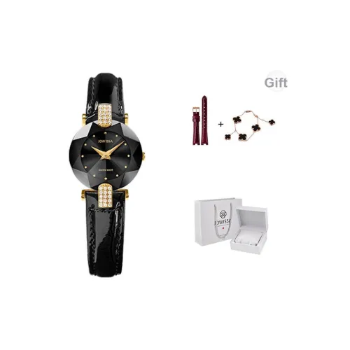 JOWISSA Cubic Diamond Collection Кварцевый механизм Женские часы Черный циферблат Корпус из нержавеющей стали Ремешок из натуральной кожи