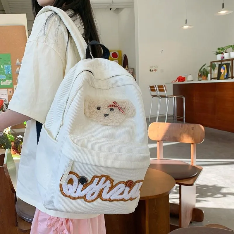 SURELAPTOP Corduroy Backpack Unisex White/Black-4