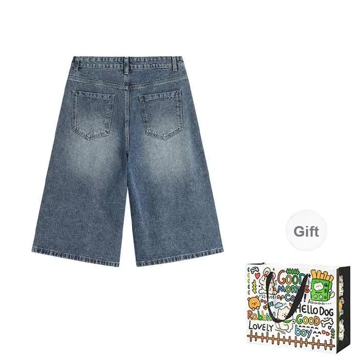OURUOKE Denim Shorts Women's Blue Shorts Shopping Bag-1