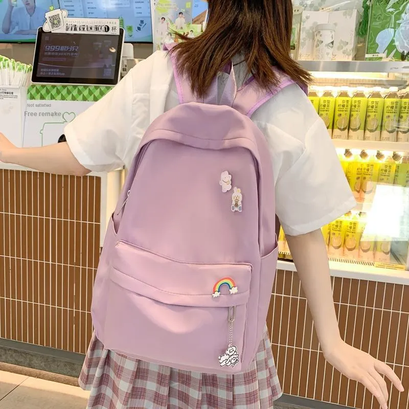 MingLu Nylon Laptop Backpack Regular Unisex Black/White/Blue/Purple/Pink-22