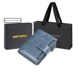 Blue-Trifold Style (Vintage Top Leather)-Anti-Skimming