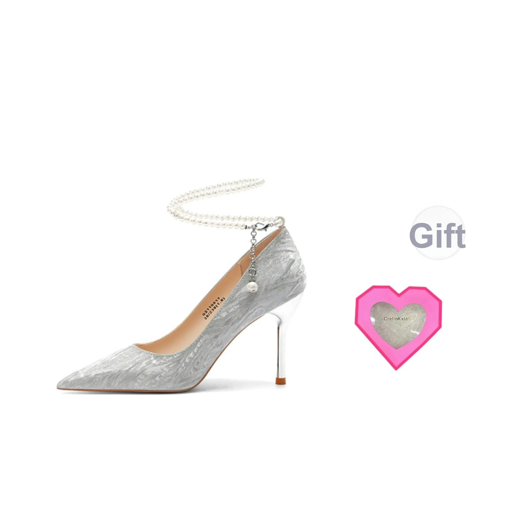 Crelinkxlat Rhinestone Butterfly Ножной каблук Высокий каблук Женские Серебряный