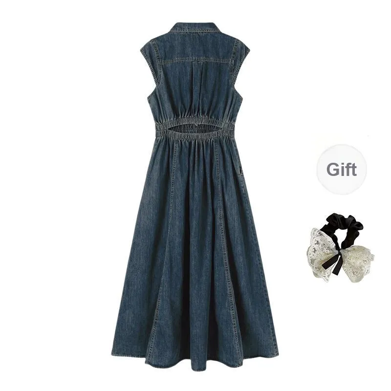 PAVEA Sleeveless Dress Women's Dark Blue+Hair Tie Included-1