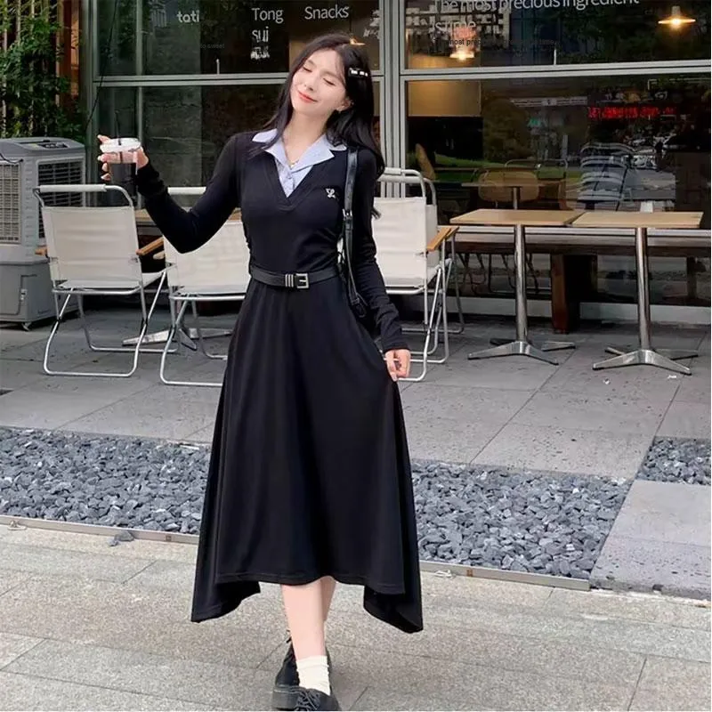 AFGGD Long-Sleeved Dresses Women's Black-4