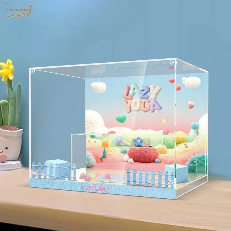 LIGHT YOUR BRICKS Compatibility Pop Mart Labubu THE MONSTERS Lazy Yoga Collection Display Case Model Accessories-5