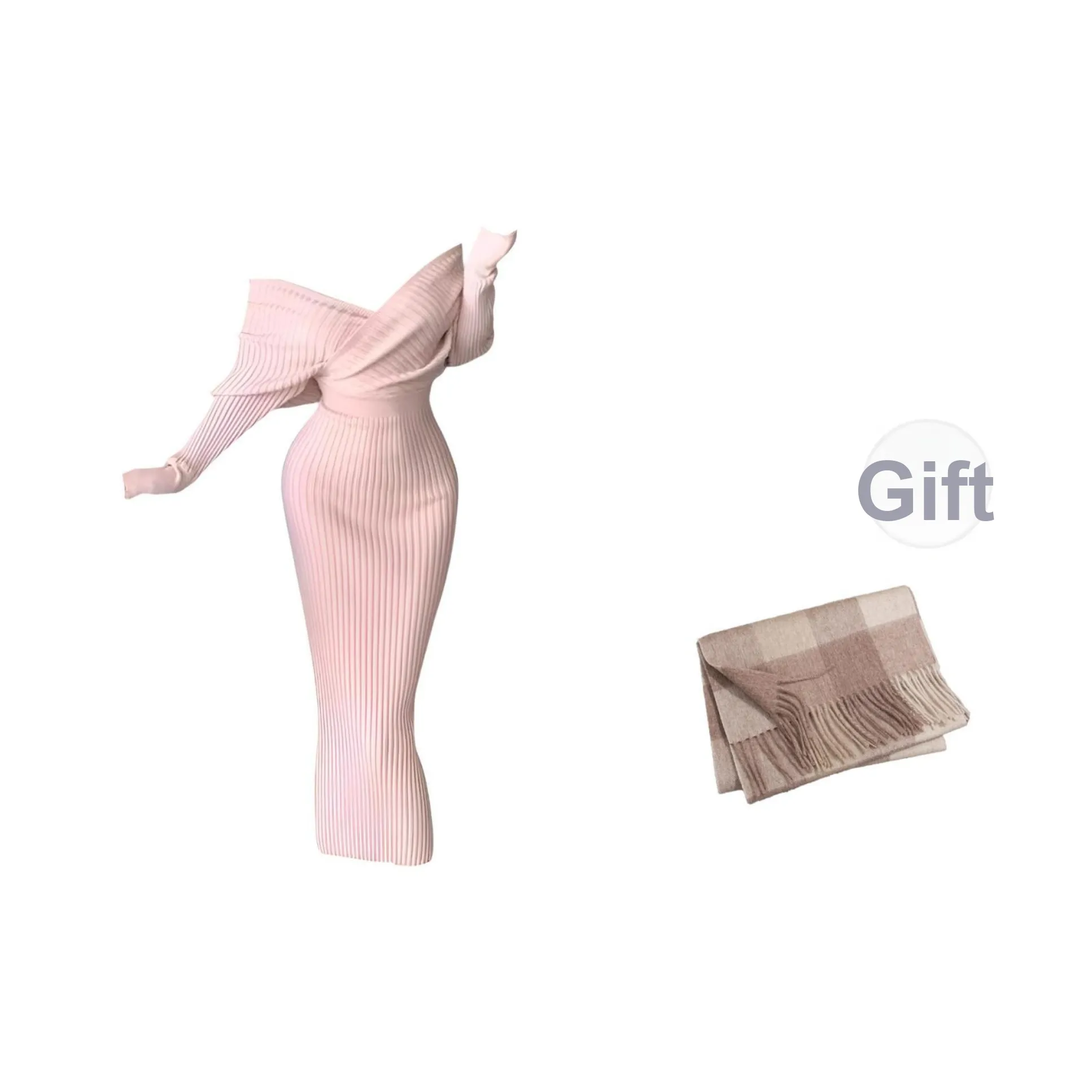 DITB Розовый Женские Длинные Платья с Длинными Рукавами