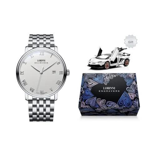 LOBINNI L Roman Scale Бизнес Часы Механические Часы Механизм Ремешок из Нержавеющей Стали Часы Мужские Белый Циферблат