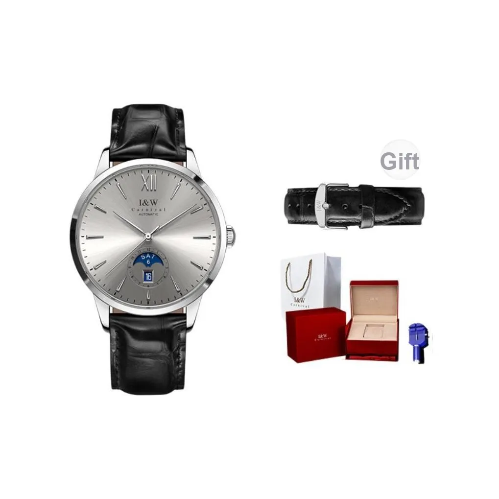 I W CARNIVAL HWGUOJI Автоматический механический механизм натуральная кожа ремень часы мужские синий циферблат