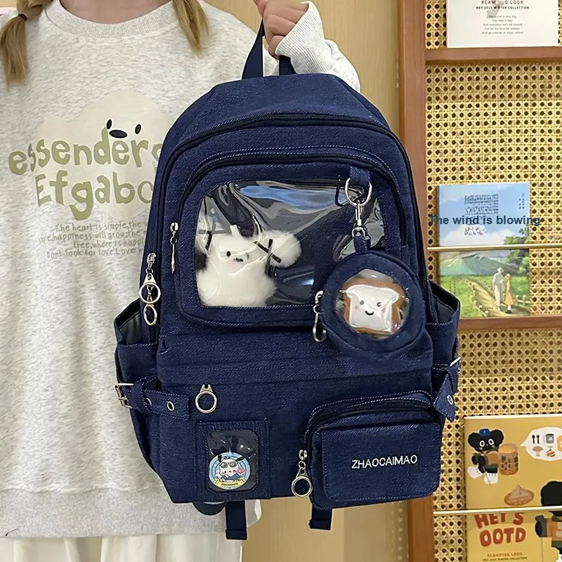 ZOGA Denim Backpack Unisex Black/Blue/Dark Blue-17