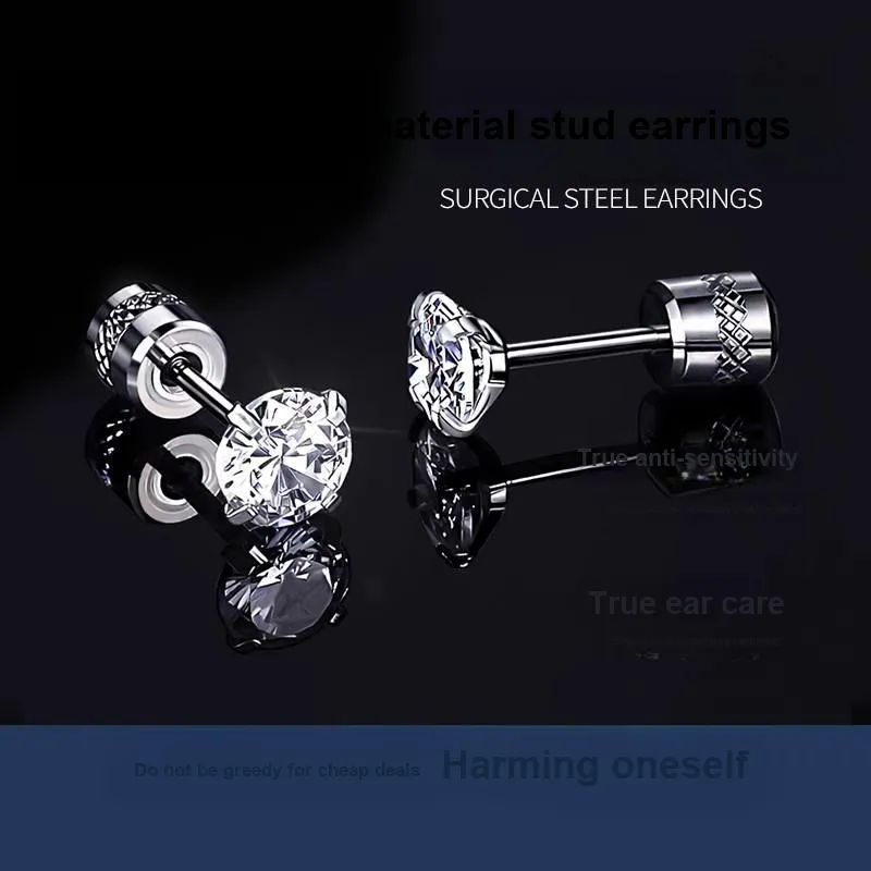 LNIEER Medical Titanium Steel Zirconia Stud Earrings Men's-3
